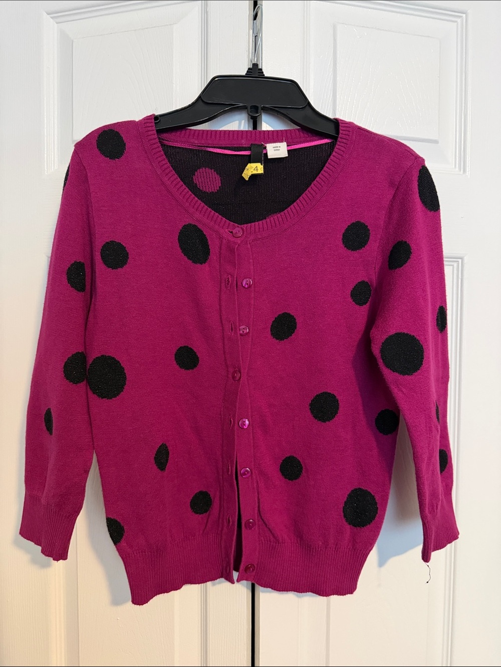 🇺🇸🎉H&M Fuchsia Button-Front Cardigan with Black Polka Dots
